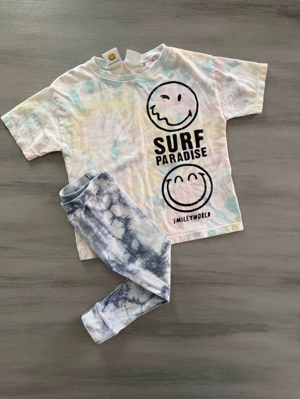 Zara Kids 3-4 SmileyWorld "Surf Paradise" Tie-Dye Tee, Little Co Tie Dye 3T Pant